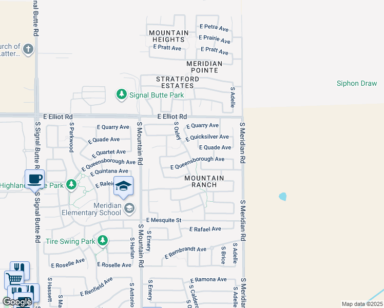 map of restaurants, bars, coffee shops, grocery stores, and more near 3759 South Oxley in Mesa