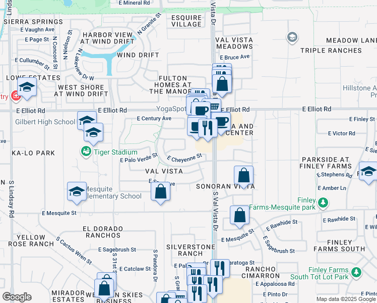 map of restaurants, bars, coffee shops, grocery stores, and more near 1509 East Cheyenne Street in Gilbert