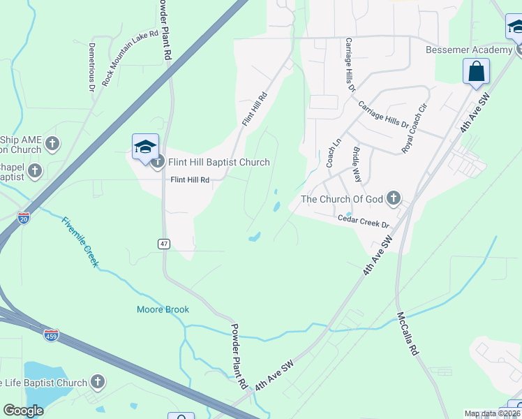 map of restaurants, bars, coffee shops, grocery stores, and more near 800 Cedar Creek Drive in Bessemer