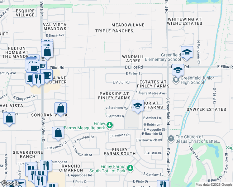 map of restaurants, bars, coffee shops, grocery stores, and more near 2065 East Marlene Drive in Gilbert