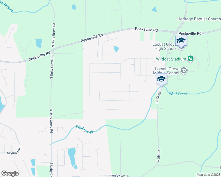 map of restaurants, bars, coffee shops, grocery stores, and more near Peeksville Trail in Locust Grove