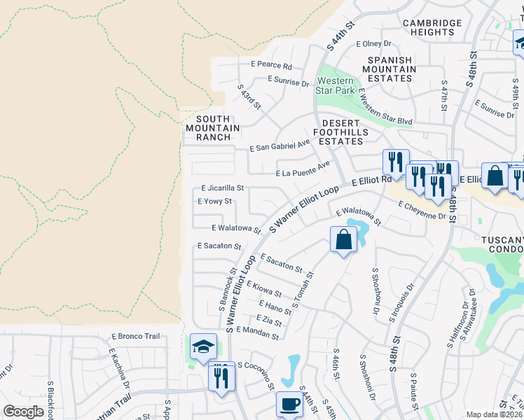 map of restaurants, bars, coffee shops, grocery stores, and more near 4238 East Yowy Street in Phoenix