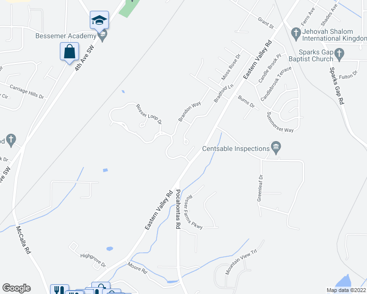 map of restaurants, bars, coffee shops, grocery stores, and more near 1798 Bradford Lane in Bessemer