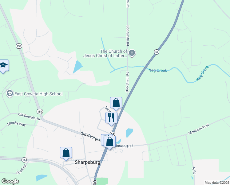 map of restaurants, bars, coffee shops, grocery stores, and more near 36 Bob Smith Road in Sharpsburg