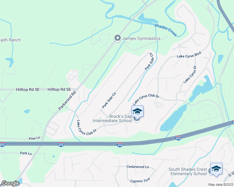 map of restaurants, bars, coffee shops, grocery stores, and more near 5202 Park Side Circle in Birmingham