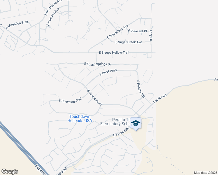 map of restaurants, bars, coffee shops, grocery stores, and more near 10591 East Sleepy Hollow Trail in Gold Canyon