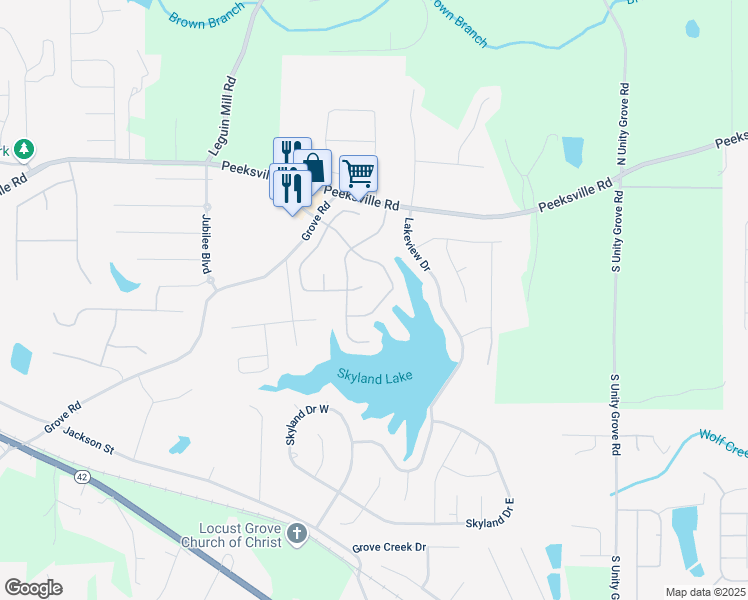 map of restaurants, bars, coffee shops, grocery stores, and more near 742 Kaylors Meadow in Locust Grove