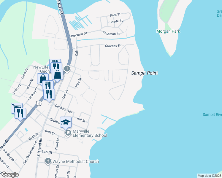 map of restaurants, bars, coffee shops, grocery stores, and more near Cravens Street in Georgetown