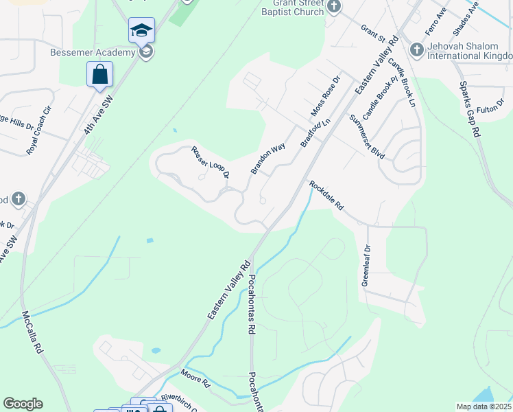 map of restaurants, bars, coffee shops, grocery stores, and more near 1794 Bradford Lane in Bessemer