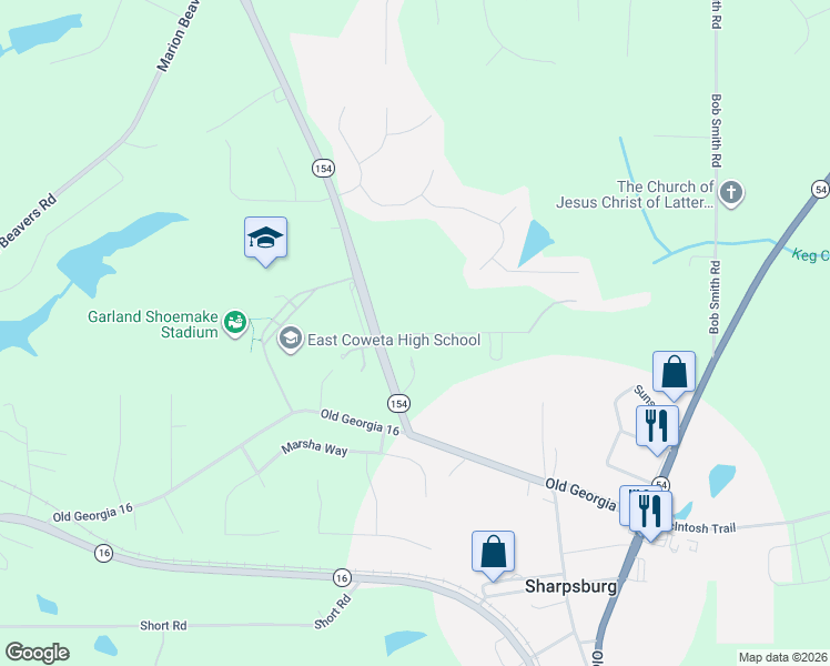 map of restaurants, bars, coffee shops, grocery stores, and more near Allison Lane in Sharpsburg