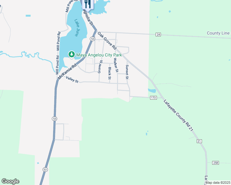 map of restaurants, bars, coffee shops, grocery stores, and more near 1119 Valley Street in Stamps