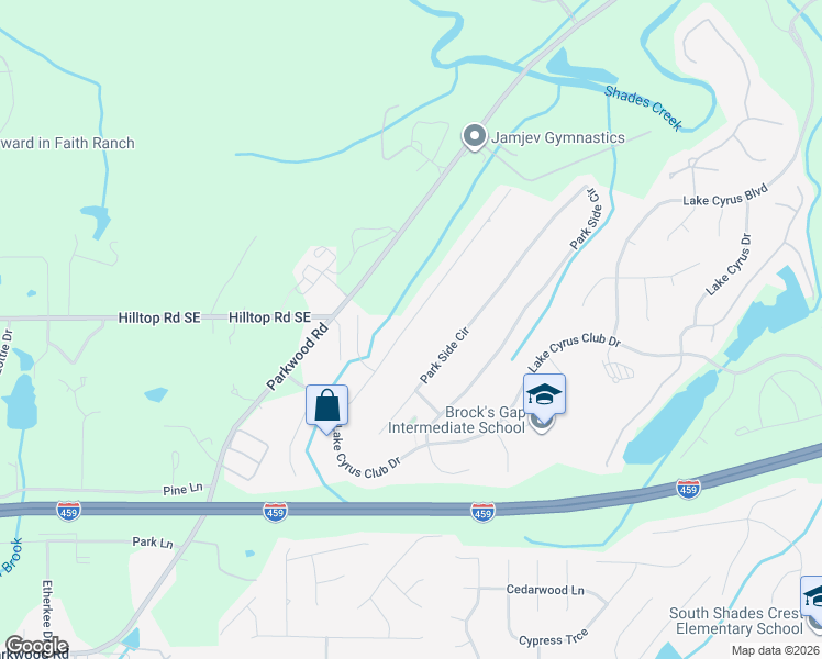 map of restaurants, bars, coffee shops, grocery stores, and more near 5629 Park Side Road in Birmingham
