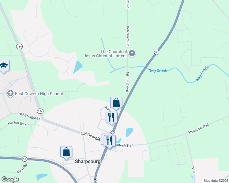 map of restaurants, bars, coffee shops, grocery stores, and more near 36 Bob Smith Road in Sharpsburg