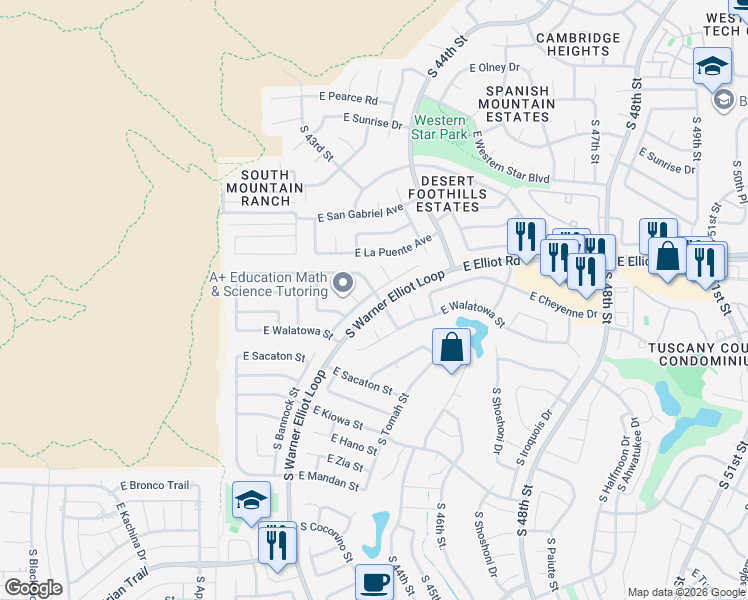 map of restaurants, bars, coffee shops, grocery stores, and more near 4333 East Pipa Street in Phoenix