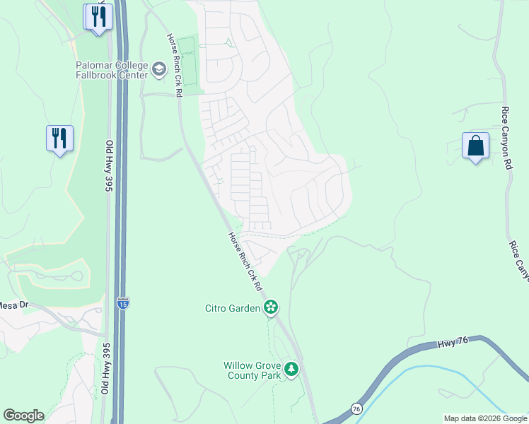 map of restaurants, bars, coffee shops, grocery stores, and more near 5328 Highway 76 in Fallbrook