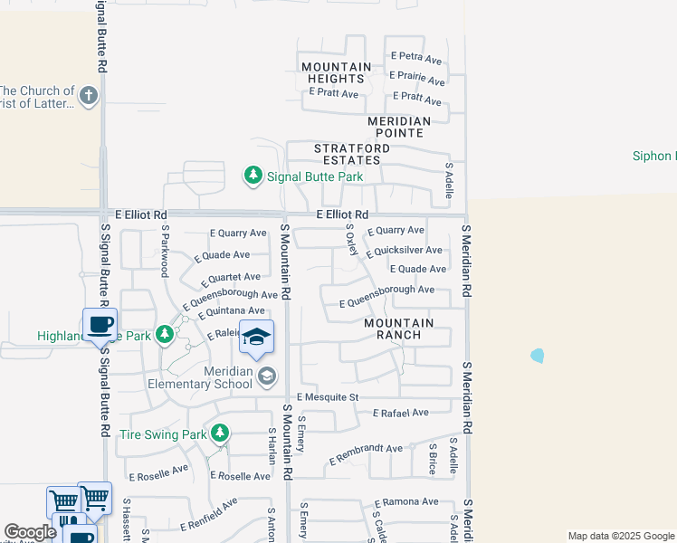 map of restaurants, bars, coffee shops, grocery stores, and more near 3721 South Tambor in Mesa