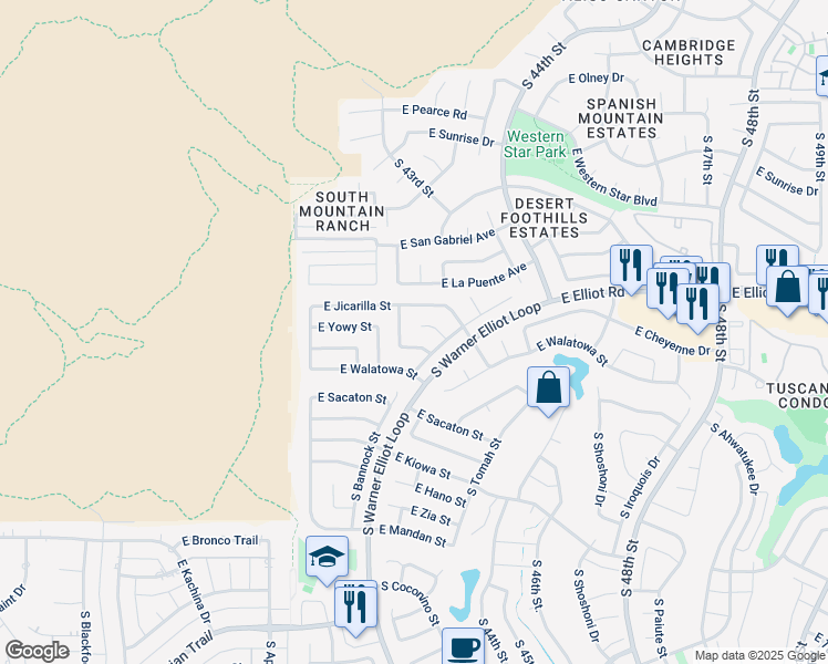 map of restaurants, bars, coffee shops, grocery stores, and more near 10824 South Yuta Street in Phoenix