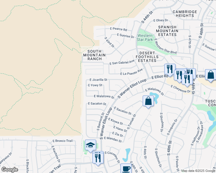 map of restaurants, bars, coffee shops, grocery stores, and more near 10824 South Yuta Street in Phoenix