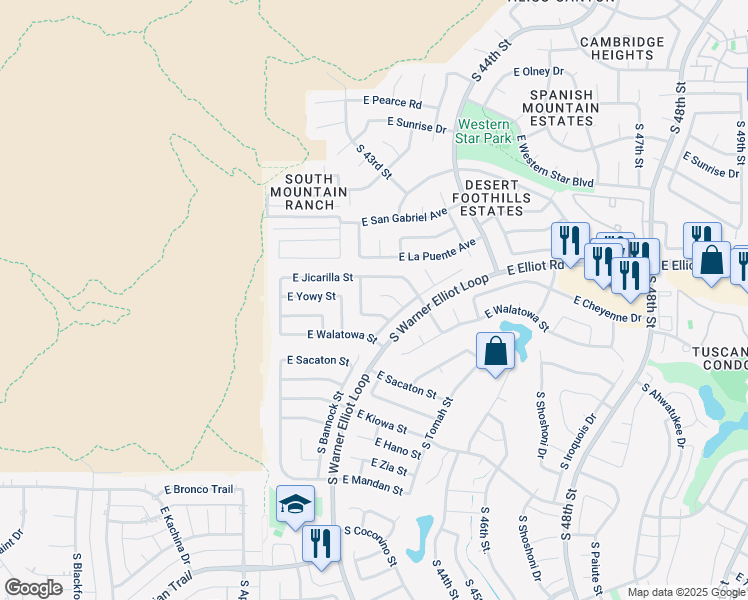 map of restaurants, bars, coffee shops, grocery stores, and more near 10824 South Yuta Street in Phoenix