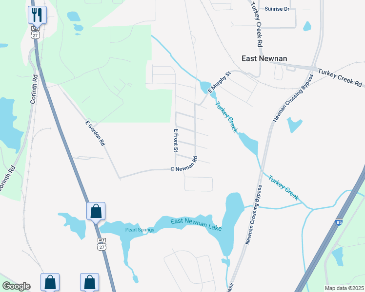 map of restaurants, bars, coffee shops, grocery stores, and more near 66 Jones Street in Newnan