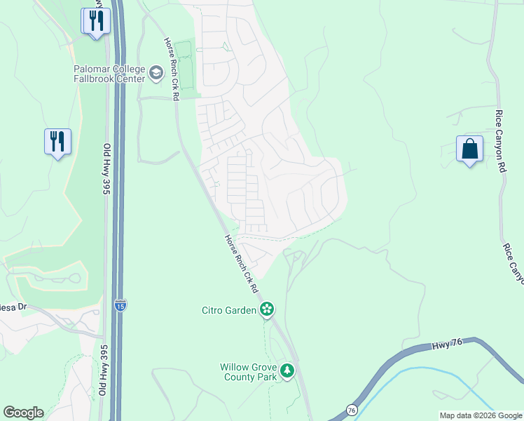 map of restaurants, bars, coffee shops, grocery stores, and more near 5328 Highway 76 in Fallbrook