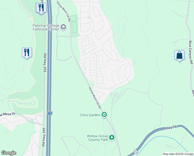map of restaurants, bars, coffee shops, grocery stores, and more near 303 Citrine Trail in Fallbrook