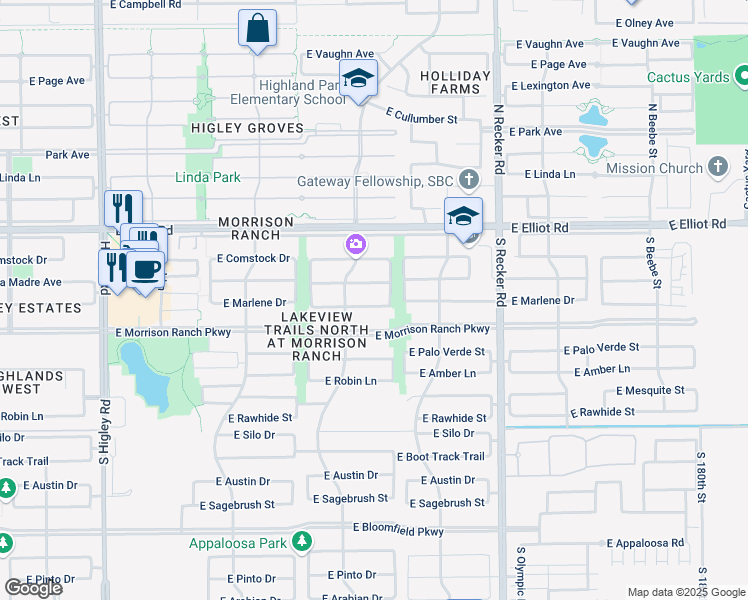 map of restaurants, bars, coffee shops, grocery stores, and more near 3766 East Marlene Drive in Gilbert
