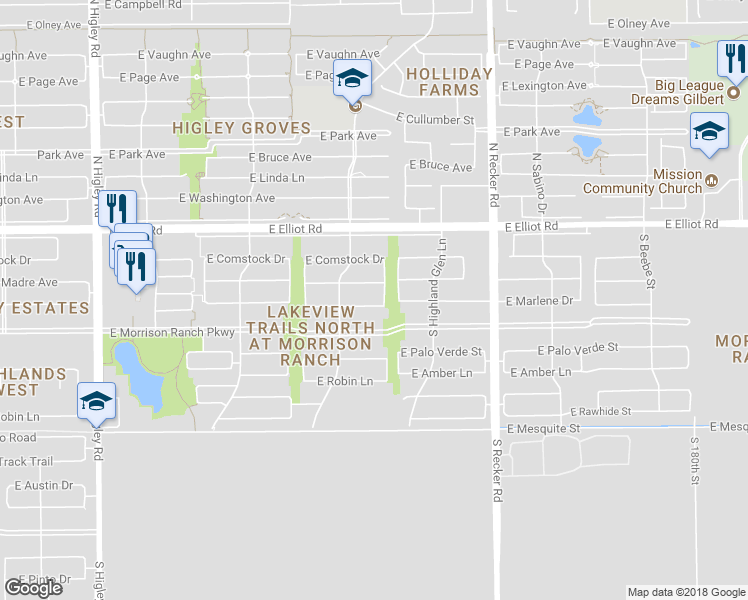map of restaurants, bars, coffee shops, grocery stores, and more near 3766 East Marlene Drive in Gilbert