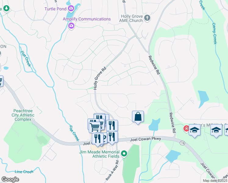 map of restaurants, bars, coffee shops, grocery stores, and more near 337 Aster Ridge Trail in Peachtree City