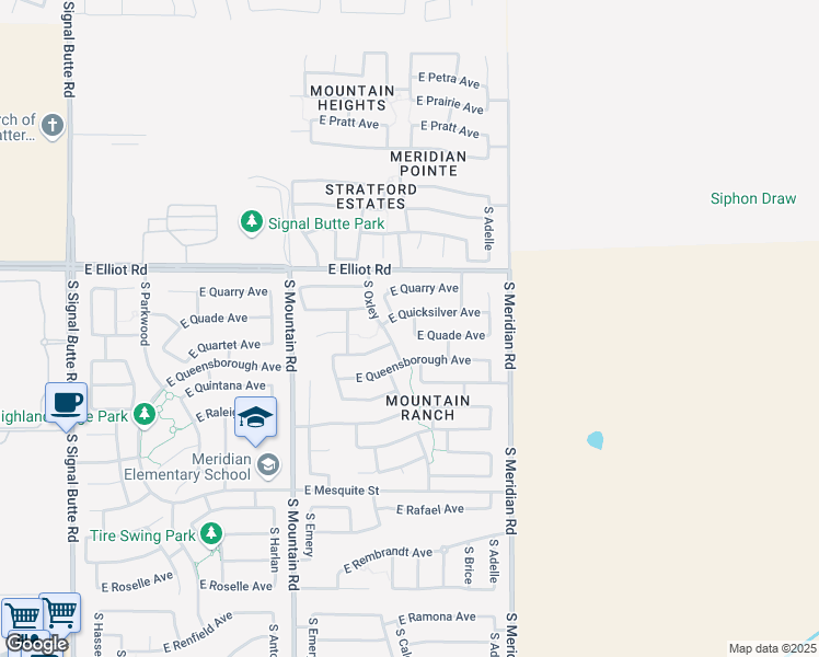 map of restaurants, bars, coffee shops, grocery stores, and more near 3706 South Calderon Street in Mesa