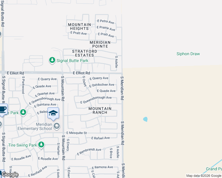 map of restaurants, bars, coffee shops, grocery stores, and more near 11532 East Quade Avenue in Mesa