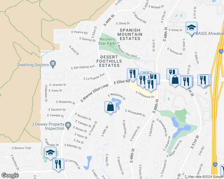 map of restaurants, bars, coffee shops, grocery stores, and more near 4501 East Cheyenne Drive in Phoenix