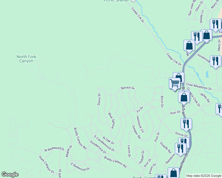 map of restaurants, bars, coffee shops, grocery stores, and more near 156 White Pine Road in Ruidoso