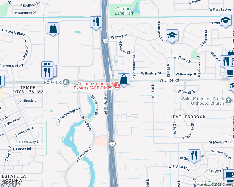 map of restaurants, bars, coffee shops, grocery stores, and more near 2978 West Comstock Drive in Chandler