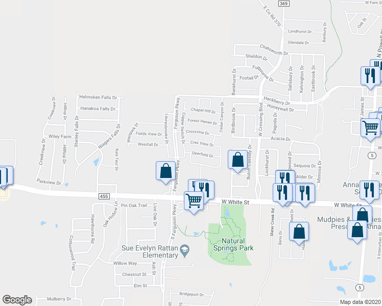 map of restaurants, bars, coffee shops, grocery stores, and more near 1318 Deerfield Drive in Anna