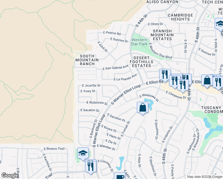 map of restaurants, bars, coffee shops, grocery stores, and more near 4238 East Yowy Street in Phoenix