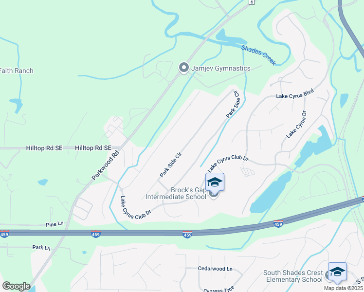 map of restaurants, bars, coffee shops, grocery stores, and more near 5202 Park Side Circle in Birmingham