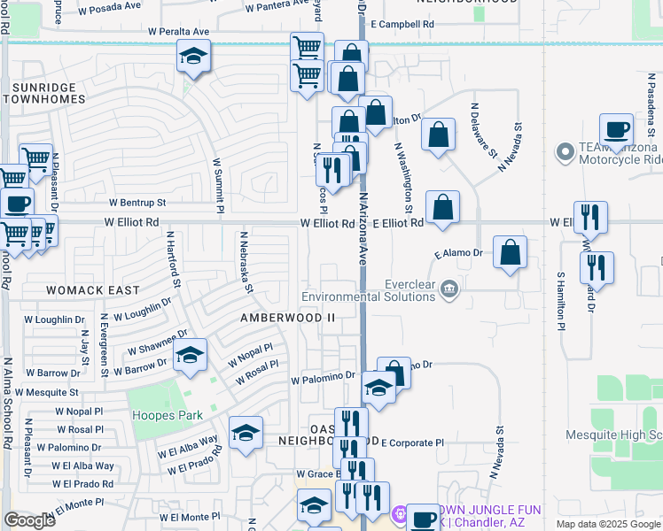 map of restaurants, bars, coffee shops, grocery stores, and more near 2800 N Arizona Ave in Chandler