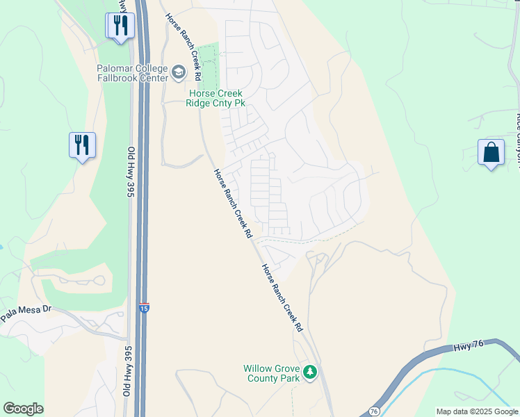 map of restaurants, bars, coffee shops, grocery stores, and more near Pankey Road in Fallbrook