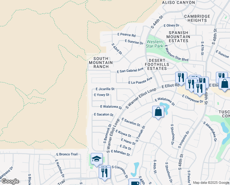 map of restaurants, bars, coffee shops, grocery stores, and more near 10824 South Yuta Street in Phoenix
