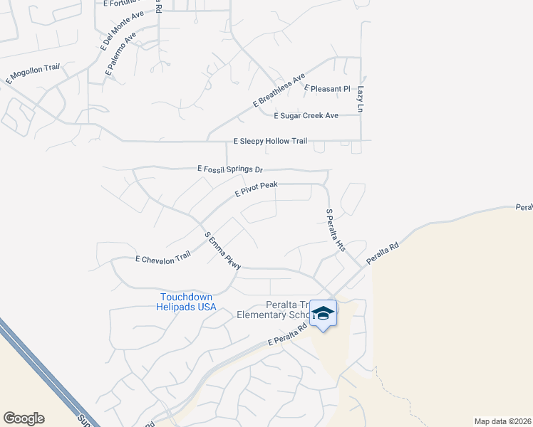 map of restaurants, bars, coffee shops, grocery stores, and more near 10591 East Sleepy Hollow Trail in Gold Canyon