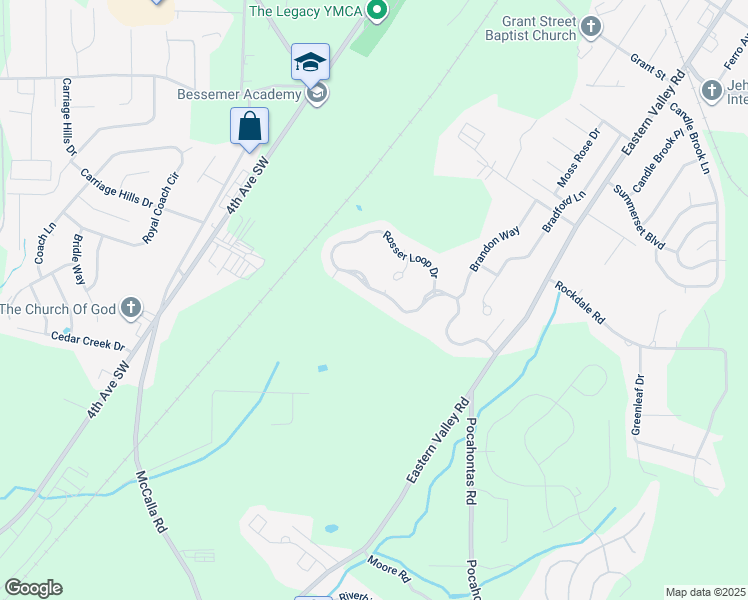 map of restaurants, bars, coffee shops, grocery stores, and more near 4628 Rosser Loop Dr in Bessemer