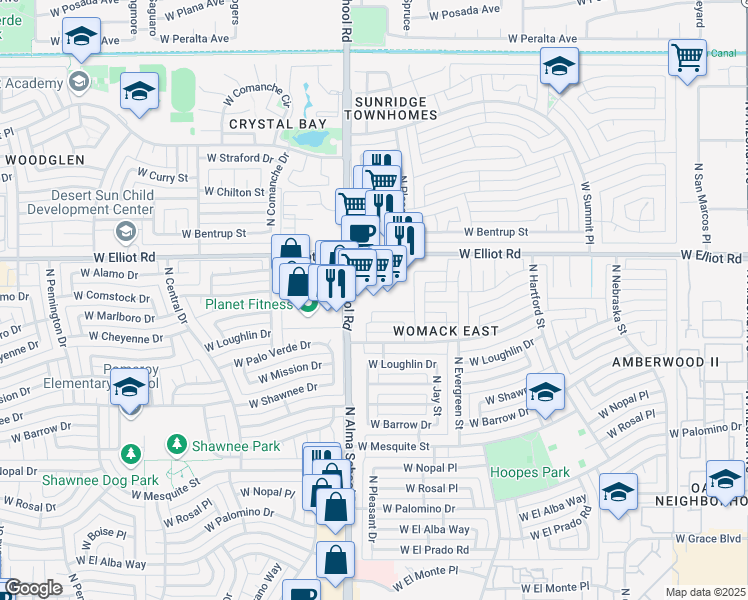 map of restaurants, bars, coffee shops, grocery stores, and more near 920 West Marlboro Circle in Chandler