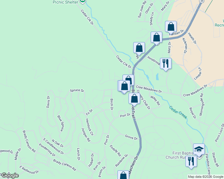 map of restaurants, bars, coffee shops, grocery stores, and more near 398 Birch Dr in Ruidoso