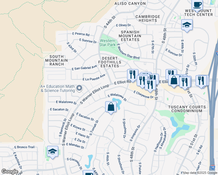 map of restaurants, bars, coffee shops, grocery stores, and more near 4501 East Cheyenne Drive in Phoenix