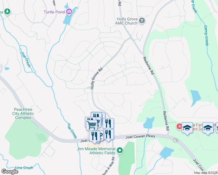 map of restaurants, bars, coffee shops, grocery stores, and more near 337 Aster Ridge Trail in Peachtree City