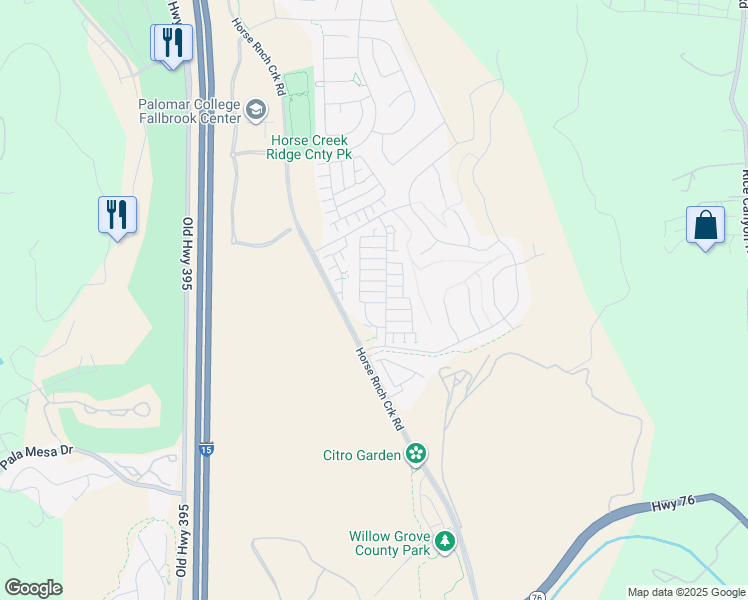 map of restaurants, bars, coffee shops, grocery stores, and more near 35119 Blossom Place in Fallbrook