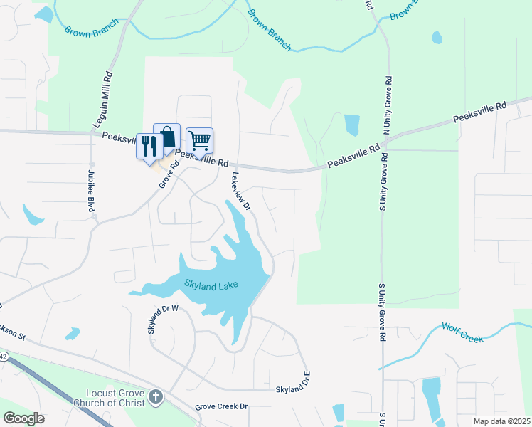 map of restaurants, bars, coffee shops, grocery stores, and more near 352 Hemlock Lane in Locust Grove
