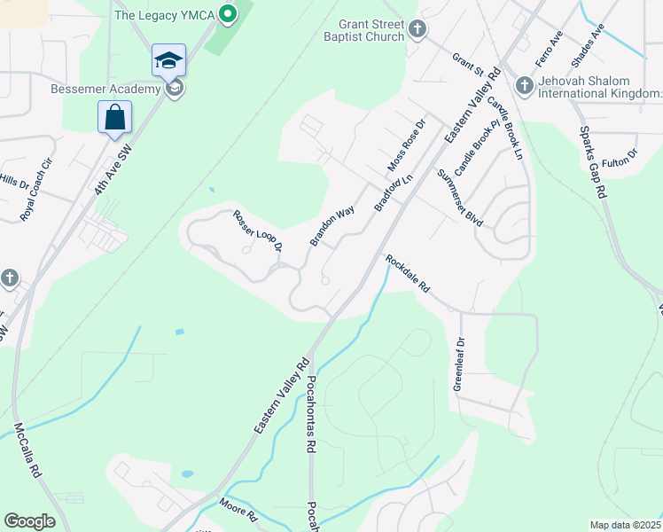 map of restaurants, bars, coffee shops, grocery stores, and more near 1767 Bradford Lane in Bessemer