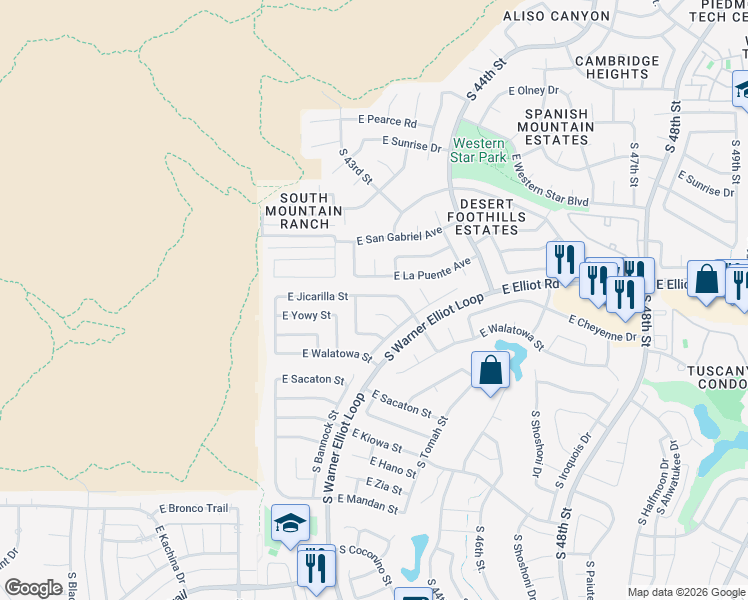 map of restaurants, bars, coffee shops, grocery stores, and more near 4238 East Yowy Street in Phoenix